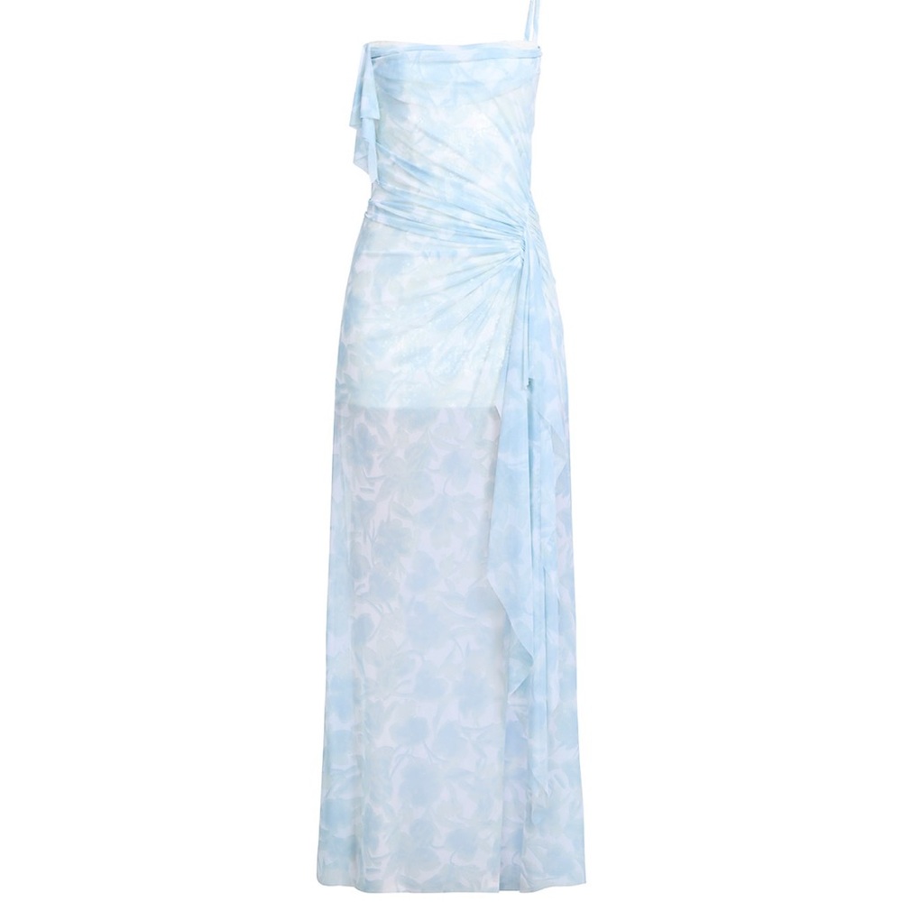 BCBGMaxAzria One Shoulder Dress in Light Blue and White Size 10